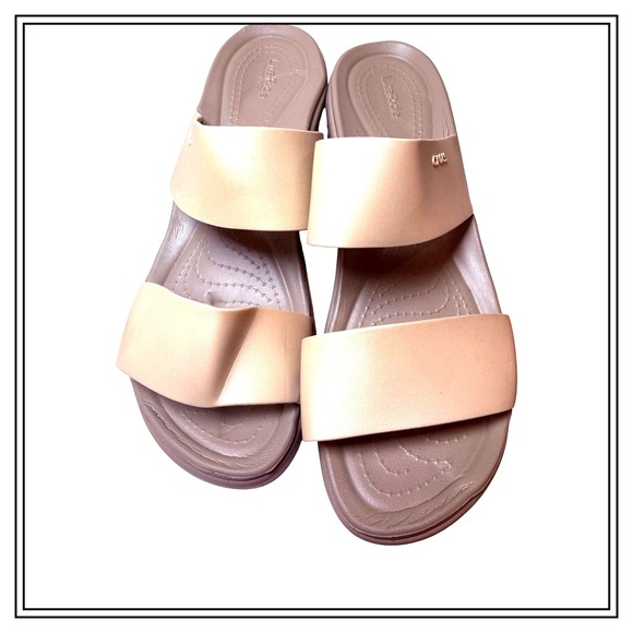 Crocs LiteRide Brooklyn Low Wedge Sandals Tan Beige Platform Slides Womens 8 - Picture 5 of 7